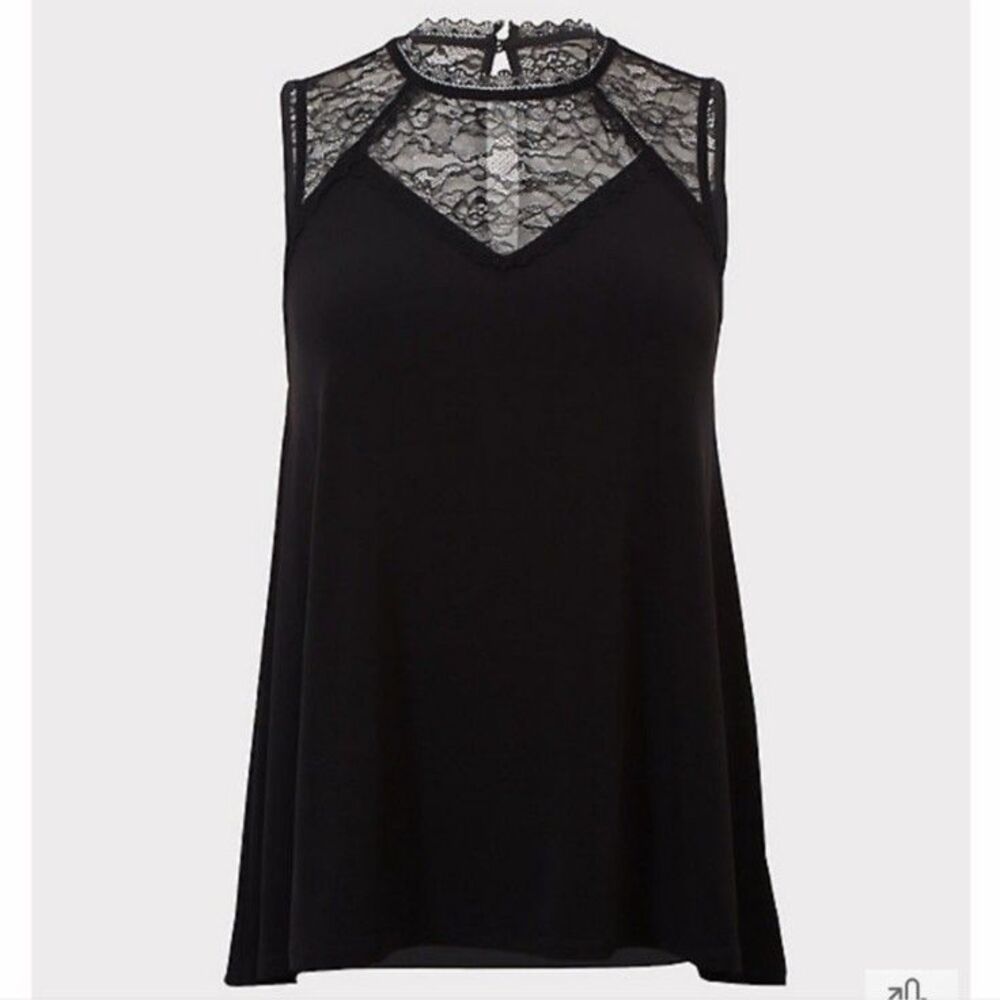 Torrid Women's Plus 2 Studio Knit Lace Mock Neck Blouse Top Black Sleeveless 2X